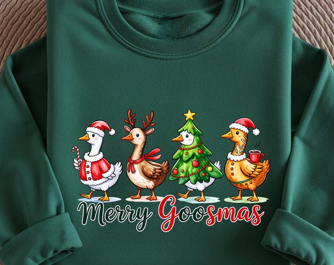 Merry Ghosmas Funny Goose Christmas Sweatshirt, Cute Ghost Goose Holiday Shirt, Spooky Xmas Party Gift, Merry Christmas Goose T-Shirt