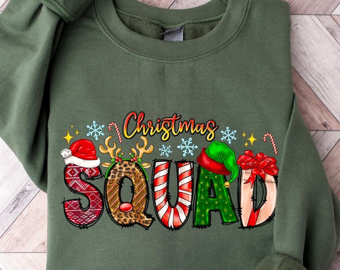 Festive Merry Christmas Squad Sweatshirt, Merry Christmas Squad Shirt, Colourful Patterned Christmas Sweatshirt, Cozy Christmas Holiday Tee