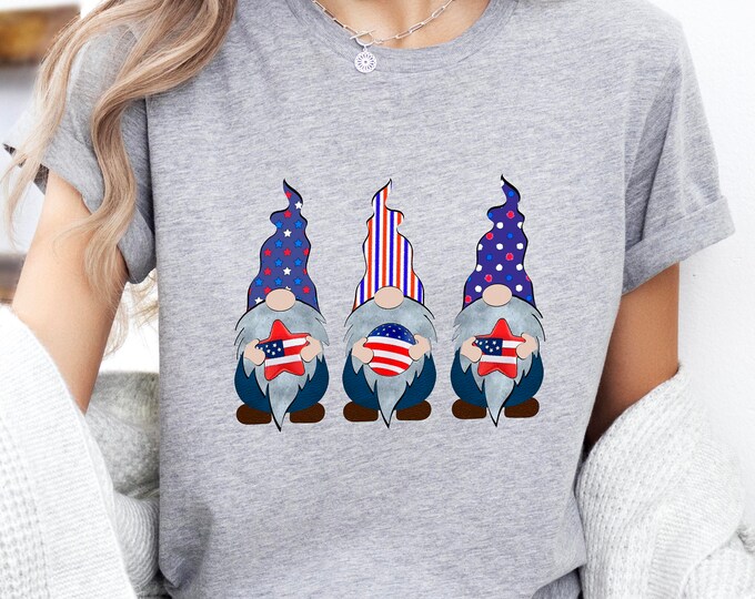 4th of July Gnomes Shirt, Patriotic Gnome USA Tee, Red White Blue Gnome T-Shirt, Independence Day Outfit, America Freedom Gnome Graphic Tee
