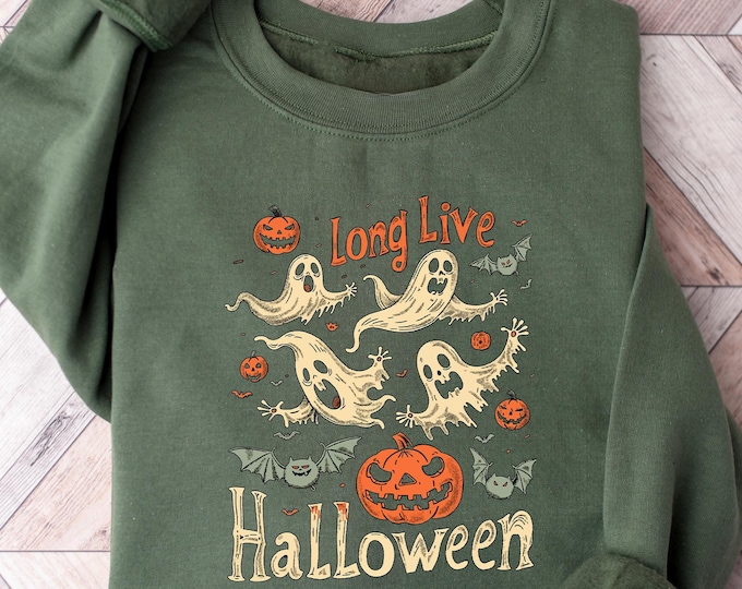 Long Live Halloween Sweatshirt, Cute Ghost Pumpkin Fall Crewneck, Spooky Season Shirt, Cozy Halloween Pullover, Vintage October Outfit