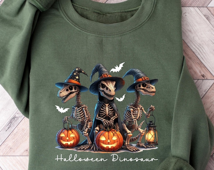 Cozy Halloween Dinosaur Sweatshirt, Cute Dino Halloween Shirt, Fall Snuggle Outfit, Spooky Season Sweatshirt, Trick or Treat Kids Dino Shirt