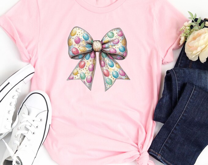 Easter Bow Sweatshirt – Pastel Egg Ribbon Crewneck, Cute Spring Aesthetic Shirt, Cozy Easter Outfit for Women, Gift for Her Easter Shirt