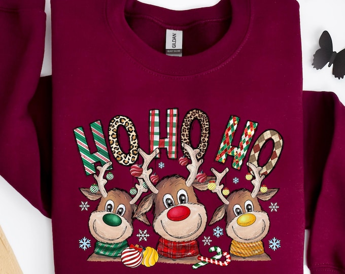 Ho Ho Ho Deer Christmas Sweatshirt, Cute Deer T-shirt, Christmas Deer Shirt, Reindeer shirt, Christmas Reindeer Shirt, Holiday Season Shirt,