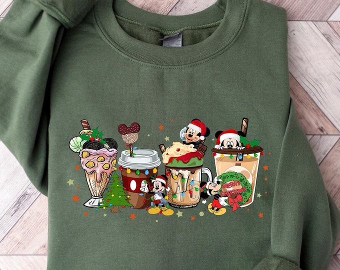 Retro Disney Christmas Coffee Latte Sweatshirt, Mickey And Friends Christmas Sweater, Disney Christmas Shirt, Disneyland Disneyworld T-shirt
