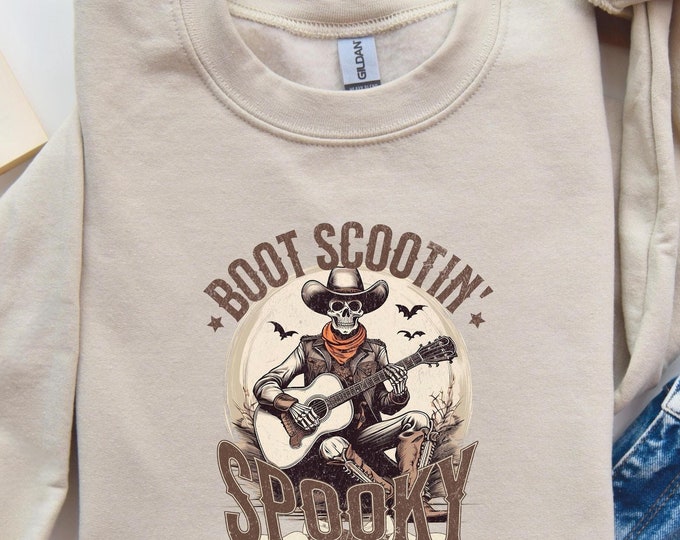 Boot Scootin' Spooky Shirt and Sweatshirt, Cowboy Skeleton Halloween Shirt and Sweatshirt, Fun Western Halloween Graphic T-shirt, Cowboy Tee