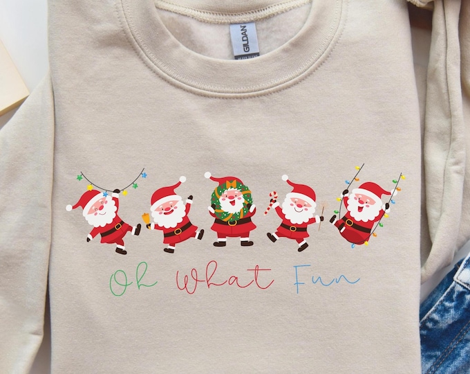 Festive Santa Claus Shirt - Cozy Christmas Long Sleeve Sweatshirt - Oh What Fun Holiday Hoodie - Perfect Xmas Top Gift, Christmas Crewneck