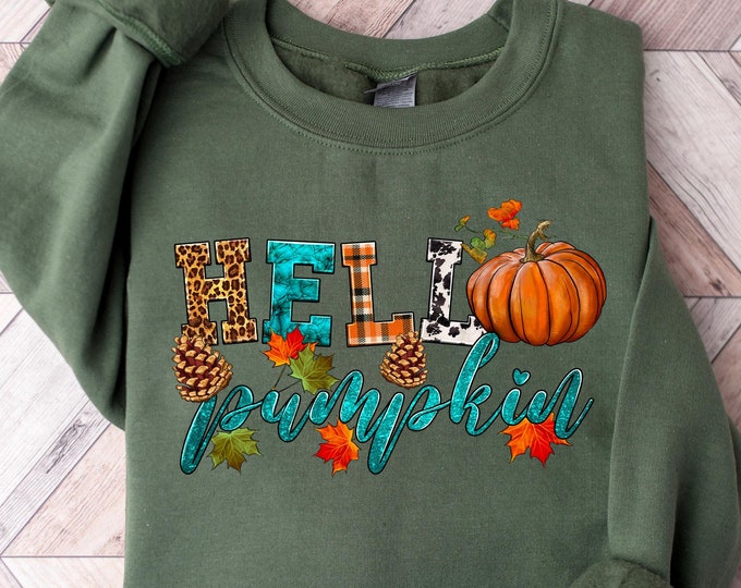 Hello Pumpkin Sweatshirt, Cute Thanksgiving Sweatshirt, Turkey Sweatshirt, Fall Sweater, Hello Autumn Shirt, Thanksgiving Women's Sweater