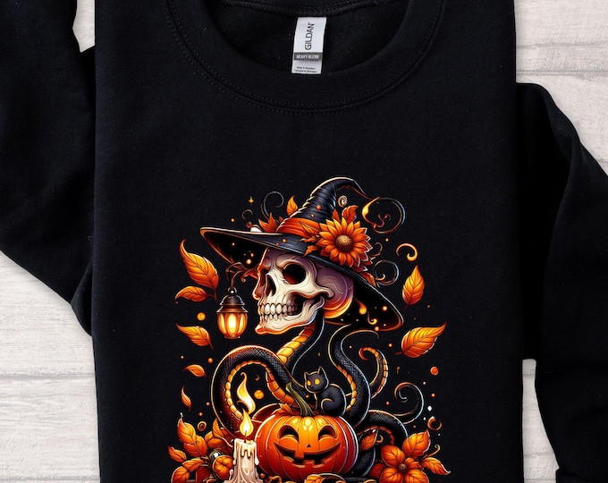 Halloween Pumpkin Snake Sweatshirt, Spooky Vibes Halloween Shirt, Cozy Halloween Skull Witch Sweatshirt, Spooky Pumpkin Halloween Sweatshirt