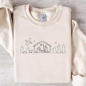 Christian Embroidered Sweatshirt, Christian Christmas Sweatshirt, Nativity Scene Sweatshirt, Christmas Jesus Nativity, Christmas Embroidery