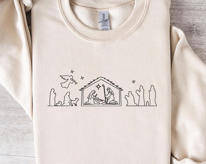 Christian Embroidered Sweatshirt, Christian Christmas Sweatshirt, Nativity Scene Sweatshirt, Christmas Jesus Nativity, Christmas Embroidery