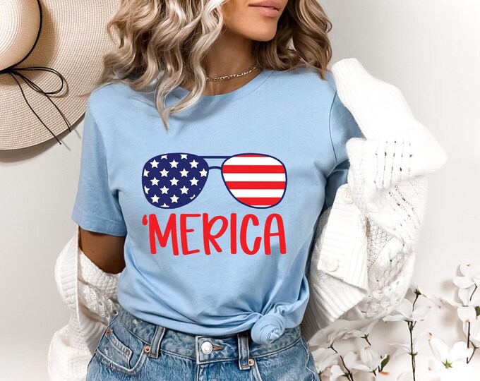 Merica Shirt,4th of July Tshirt,Merica Glasses Tee,Merica Women Gift,4th of July Glasses Shirt,USA Flag Shirt,Freedom Shirt,Independence Day