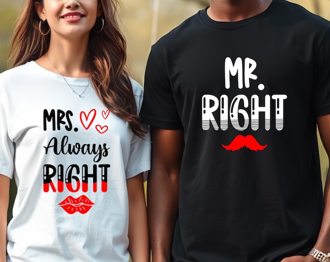 Mr. and Mrs. Shirt, Mr Right Mrs Always Right Couple Sweatshirt, Couple Shirt, Wife And Hubs Shirts, Honeymoon Shirts, Matching Couple Shirt