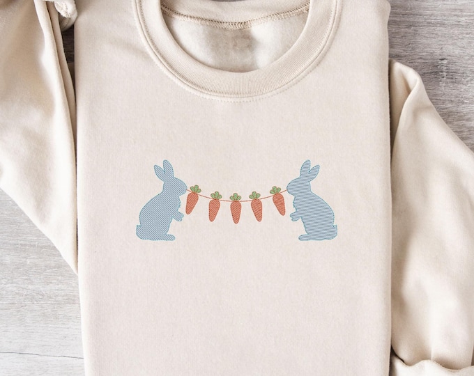 Easter Bunny Embroidery Sweatshirt, Easter Bunny Hanging Carrots Monogram Fill Embroidery Shirt, Easter Bunny Cute Sweatshirt, Easter Shirt