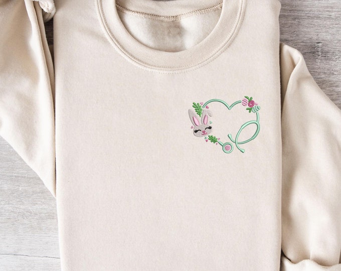 Embroidered Easter Heart Sweatshirt, Embroidered Rabbit Shirt, Embroidered Easter Bunny Shirt, Easter Shirt, Cute Bunny Shirt, Easter Hoodie