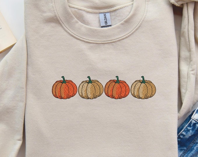 Pumpkin Embroidery Sweatshirt, Embroidery Pumpkin Shirt, Pumpkin T-shirt, Thanksgiving Embroidery Pumpkin Sweatshirt, Pumpkin Thanksgiving