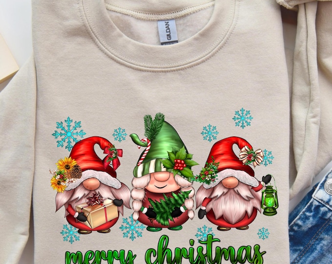 Merry Christmas Gnome Sweatshirt, Gnome Christmas Sweatshirt, Merry Christmas Tee, Festive Holiday Shirt, Cozy Gnome Long Sleeve Hoodie