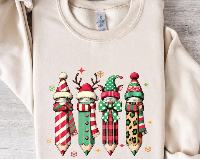 Cute Christmas Teacher Sweatshirt, Christmas Gift For Teacher, Christmas Pencils Sweatshirt, Teachers Christmas Sweatshirt,Winter Sweatshirt