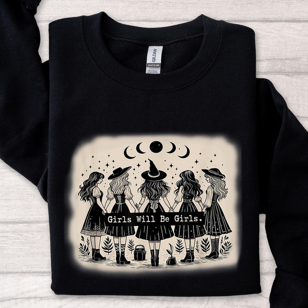 Vintage Girls Will Be Girls Witch Sweatshirt, Funny Witch Vintage Sweatshirt, Witchy Vibes Sweatshirt, Vintage Halloween Women Sweatshirt