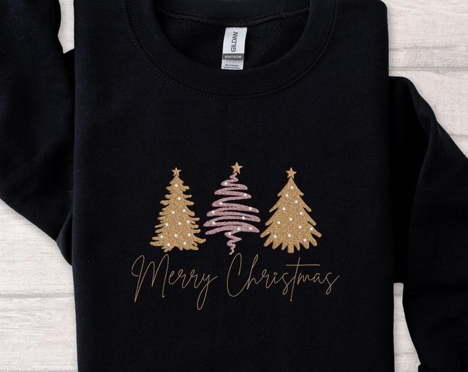Embroidered Merry Christmas Sweatshirt, Christmas Tree Embroidery Crewneck, Merry Christmas Gift, Christmas Party Outfit, Holiday Sweatshirt