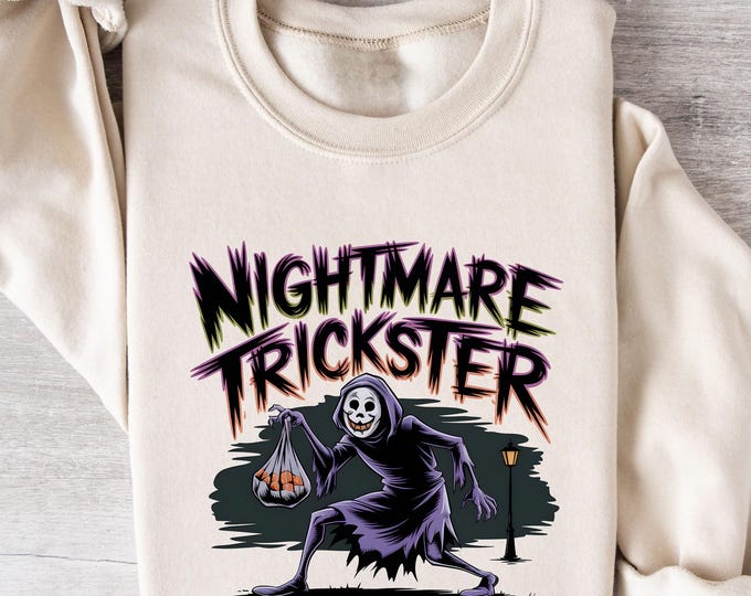 Nightmare Trickster Halloween Sweatshirt, Scary Grim Reaper Trick or Treat Shirt, Funny Spooky October Hoodie, Creepy Halloween Sweatshirt