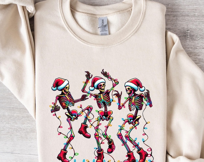 Christmas Dancing Skeleton Sweatshirt, Skeleton Christmas Sweatshirt, Christmas Lights Shirt, Merry Christmas 2024  Sweatshirt, Skeleton Tee