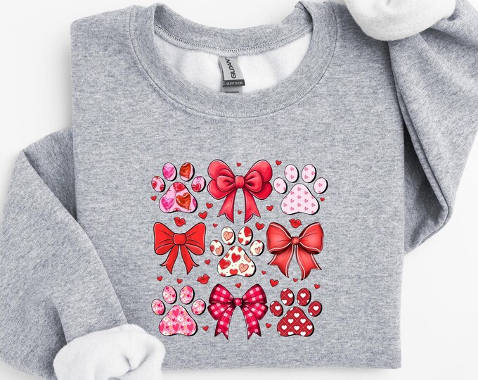 Dog Valentine Paw Heart Sweatshirt, Valentine's Day Sweatshirt, Pet Lover Gift, Heart Paw Print Sweater, Cute Dog Lover Valentine's Hoodie