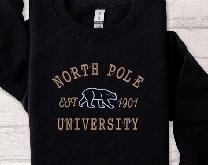North Pole University Embroidered Sweatshirt, North Pole Christmas Embroidered Hoodie, Christmas Candy Sweater, Crew Neck Sweatshirt