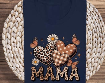 Leopard Mama Shirt, Boho Hearts Mother's Day Gift, Retro Butterfly Mama Tee, Leopard Print Mom Shirt, Western Mama Aesthetic, Wild Mama Gift