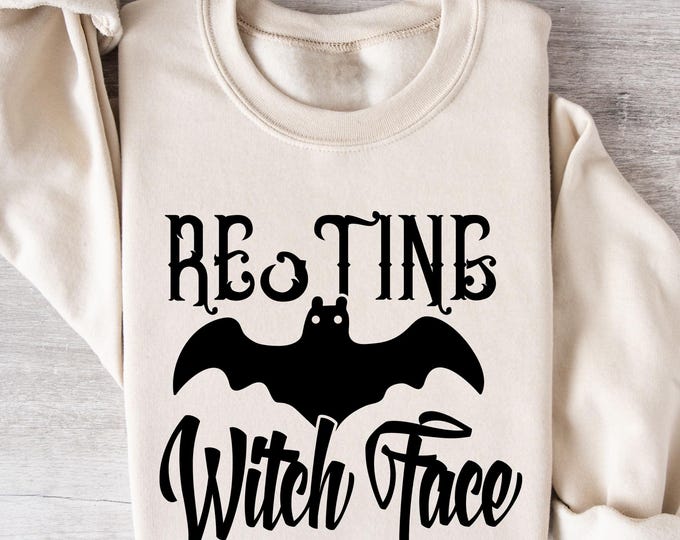Resting Witch Face Halloween Sweatshirt, Funny Spooky Bat Crewneck, Witchy Fall Sweater, Sassy October Shirt, Cozy Halloween Tee for Women