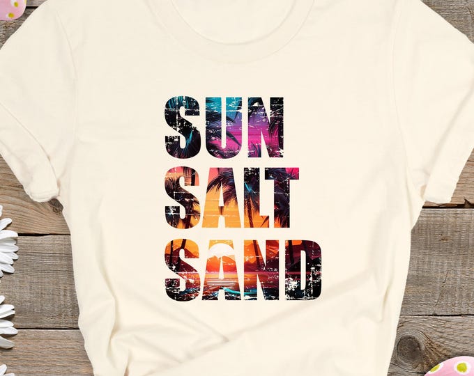 Sun Salt Sand Shirt Beach Vibes Summer Vacation Tee Minimalist Retro Sunset T-Shirt Ocean Lover Aesthetic Coastal Graphic Shirt Unisex Gift