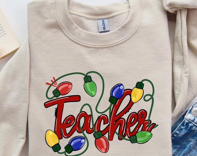 Teacher Christmas Sweatshirt, School Christmas Shirt, Leopard & Buffalo Plaid Shirt, Christmas Tree Shirt, Christmas Shirt Gift For Teacher
