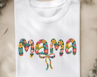 Floral Mama Shirt with Bow, Cottagecore Motherhood Tee, Boho Flowers Mama Shirt, Mothers Day Gift, Spring Floral Mama Tee