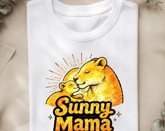 Sunny Mama Lion Shirt, Cute Mother and Cub Tee, Retro Lioness Mama Shirt, Boho Motherhood Gift, Wild Animal Mom Tee, Mother's Day Lion Gift