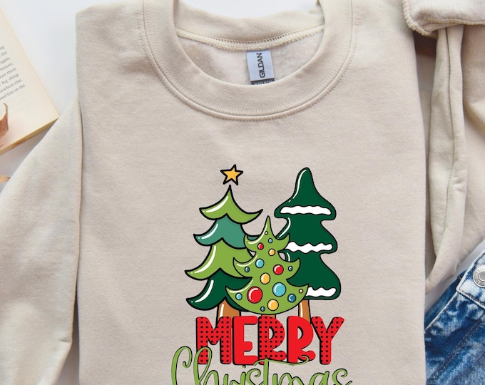 Merry Christmas Tree Sweatshirt, Retro Christmas Tree Sweatshirt, Christmas Sweatshirt, Merry Christmas Shirt, Christmas Style Sweatshirt
