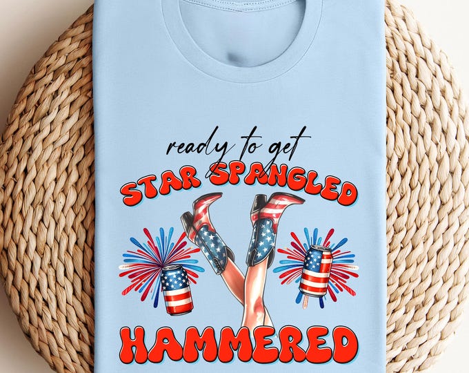 Funny 4th of July Shirt, Star Spangled Hammered Tee, USA Flag Boots Graphic Tee, Patriotic Drinking Shirt, Summer Party Shirt, America Shirt
