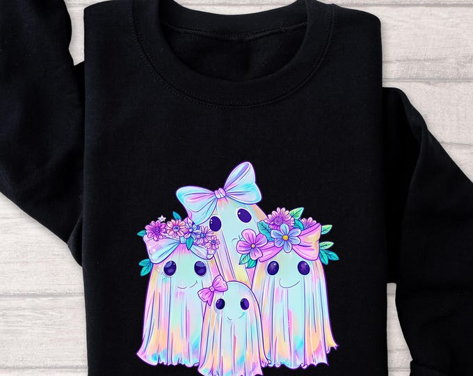 Pastel Cute Ghost Sweatshirt, Kawaii Halloween Crewneck, Girly Spooky Season Shirt, Fall Ghost Family Shirt, Pastel Goth Cozy Sweatshirt