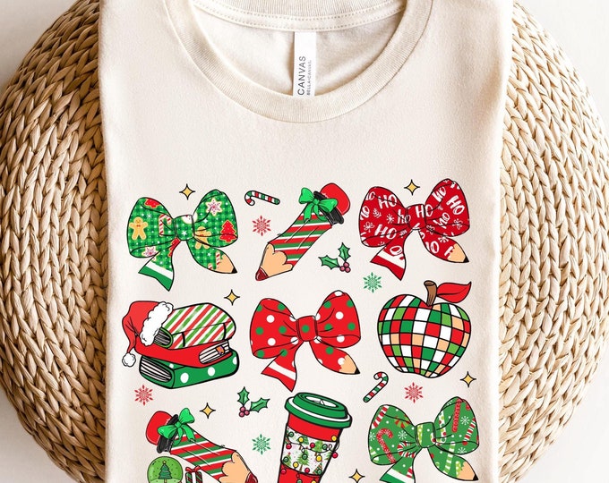 Festive Teacher Christmas Sweatshirt, Cozy Holiday Shirt with Santa Hat and Books Sweeatshirt, Perfect Xmas Gift for Educators Xmas T-shirt