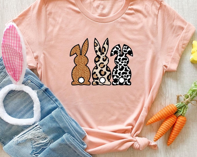 Easter Bunny Shirt, Leopard & Cow Print Bunny Tee, Cute Spring T-Shirt, Farm Animal Easter Outfit - Women's Easter Graphic Tee, Gift for Her