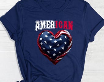 American Heart Shirt, 4th of July Patriotic T Shirt, USA Flag Heart Tee, Red White Blue Independence Day Shirt, Unisex July 4 Top