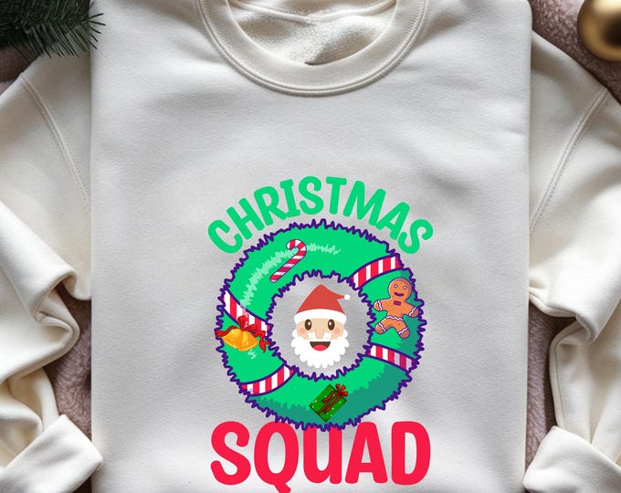 Christmas Squad Sweatshirt, Cute Santa Claus and Gingerbread T-Shirt, Holiday Wreath Xmas Crewneck Shirt, Funny Family Matching Sweatshirt