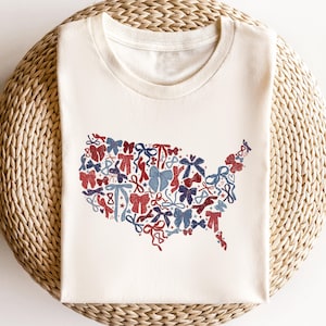USA Karte 4. Juli Shirt, Vaterländische Bogen T-Shirt, Rot Weiß Blau Grafik T-Shirt, Unabhängigkeitstag Shirt, süßes Amerika Pride T-Shirt, Feiertags Top