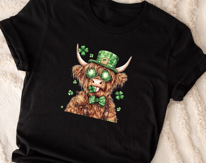 St Patrick's Day Highland Cow Shirt, Retro St Patrick's Sweatshirt, St Patrick's Day Shirt, Shamrock Sweatshirt, Western St Patricks' Shirts