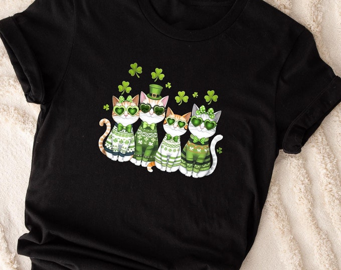 St. Patrick's Day Cat Shirt, Leprechaun Cat Shirt, Cat Lover Sweatshirt, St Paddys Day Cat Mom Gift, Shamrock and Cat Outfits, Cat Mama Tee