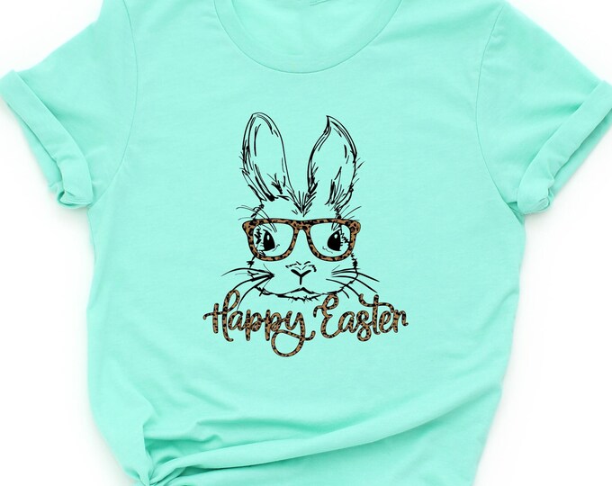 Happy Easter Bunny Shirt, Happy Easter Sweatshirt, Easter Bunny T-shirt, Easter Bunny With Glass Shirt, Cute Easter Shirt, Easter Sweatshirt