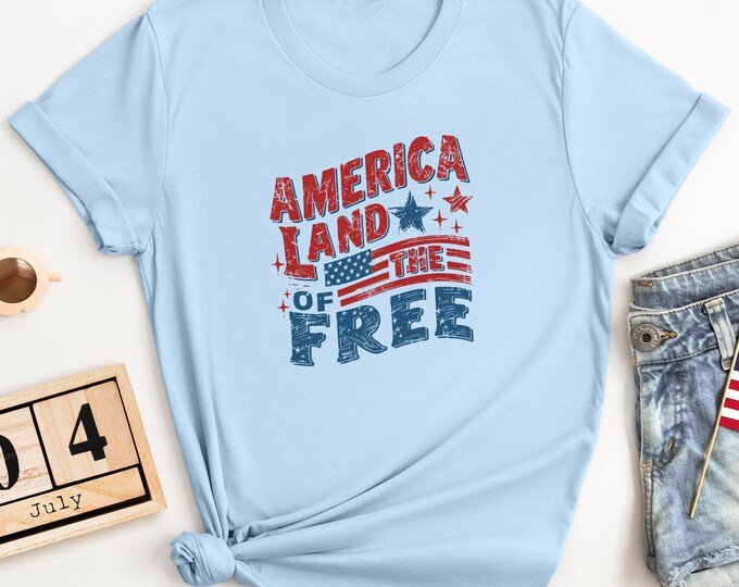 America Land of The Free T-shirt, Distressed America Shirt, USA Flag Shirt, Stars and Stripes Shirt, Fourth of July Gift, America T-Shirt