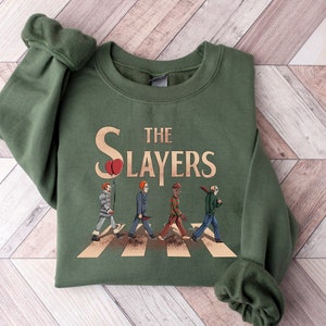 The Slayers Horror Movie Icons Abbey Road Parody T-Shirt - Unique Graphic Tee for Horror Fans - The Slayers Sweater, Perfect Halloween Gift