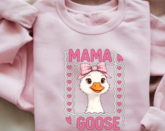 Mama Goose Sweatshirt, Cute Duck Mom Shirt, Funny Mother's Day Gift for Mom, Aesthetic Coquette Mama Hoodie, Preppy Mom Crewneck