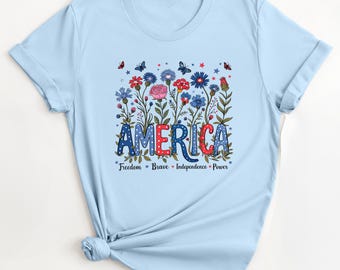 Floral America 4th of July Shirt, America T-shirt, 4th of July Sweatshirt