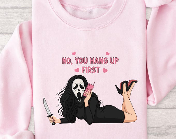Cute Horror Movie Sweatshirt, Funny Scary Movie Lover Top, Spooky Phone Call Shirt, Halloween Creepy Cute Graphic Pullover, Halloween Shirts