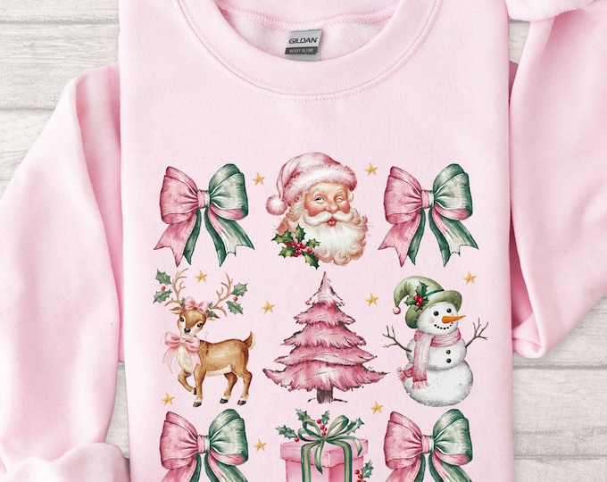 Vintage Christmas Shirt, Retro Christmas Sweatshirt, Pink Santa Shirt, Reindeer Sweatshirt, Snowman Shirt, Cute Xmas Shirt, Christmas Shirt